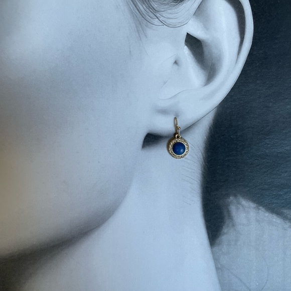 Tommy Bahama Lapis Drop Earrings with Rhinestones~Blue/Gold - Picture 3 of 3